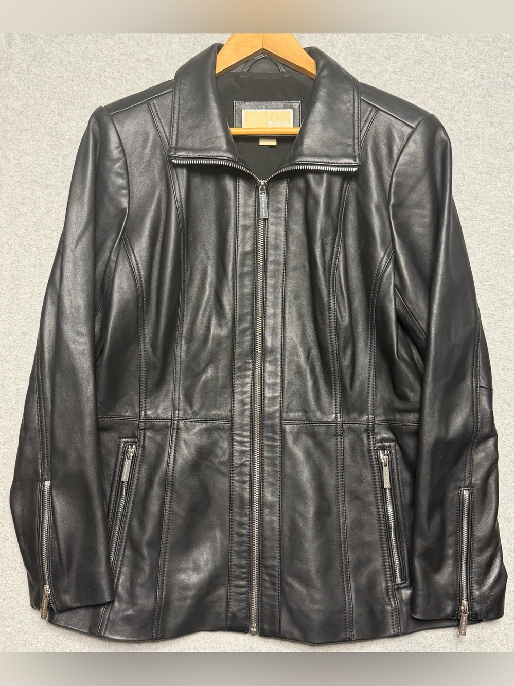 MICHAEL Michael Kors Women’s Large Black Genuine Leather Zip Front Jacket